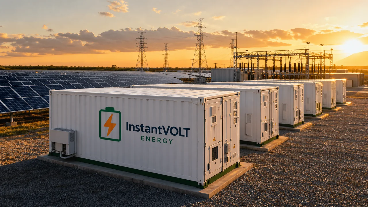 InstantVOLT Big Money Batteriecontainer verbinden Solarpark, Umspannwerk und Energiemarkt.