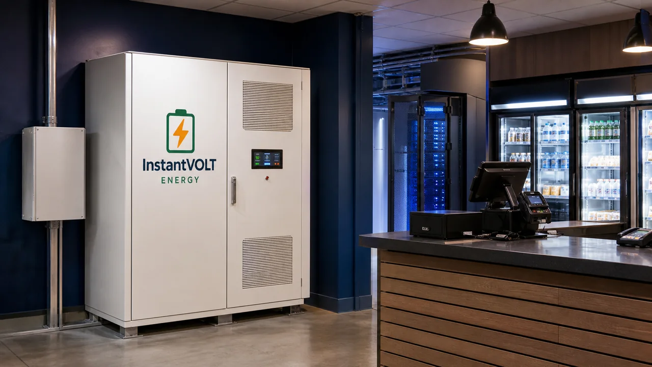 InstantVOLT Business Backup sichert Kasse, Server, Kühlung und Beleuchtung in einem Gewerbebetrieb.