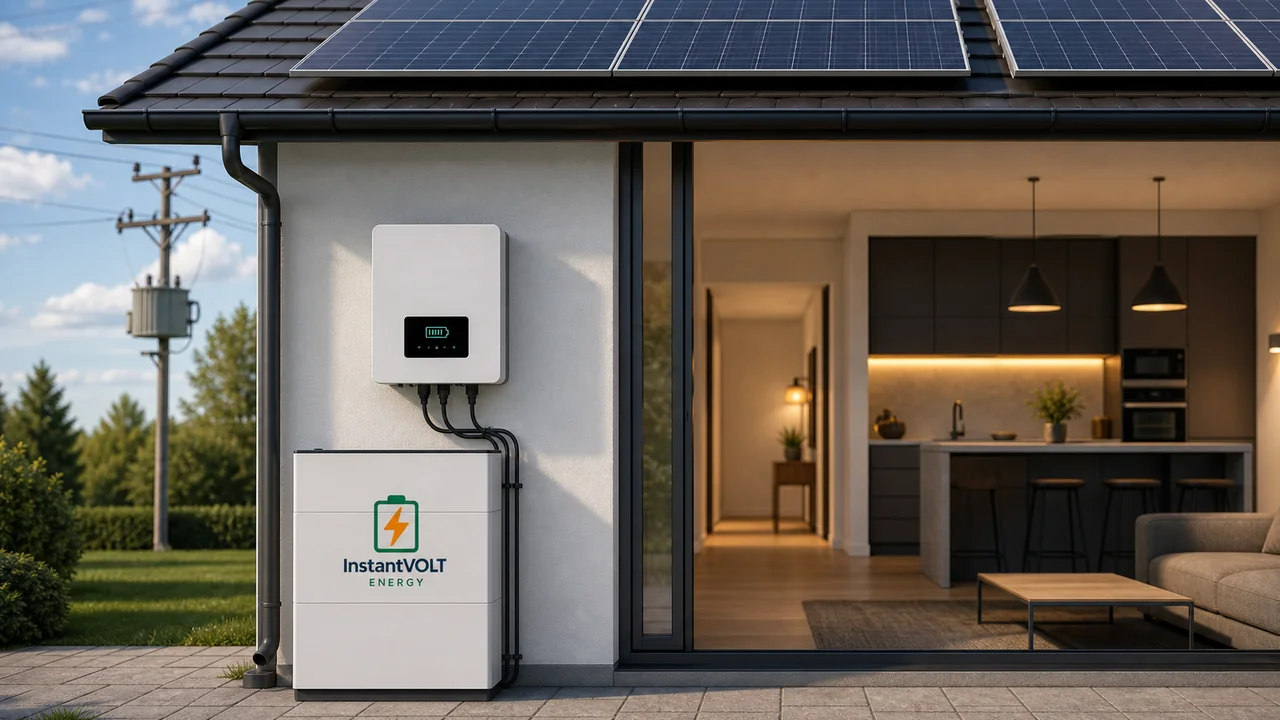 InstantVOLT PV Backup verbindet Photovoltaikanlage, Wechselrichter und Batteriespeicher für Solarstrom bei Netzausfall.